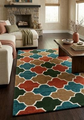 Saffron Rugs Hand Tufted Multicolor Trellis Moroccan Rectangular Wool Area Rug