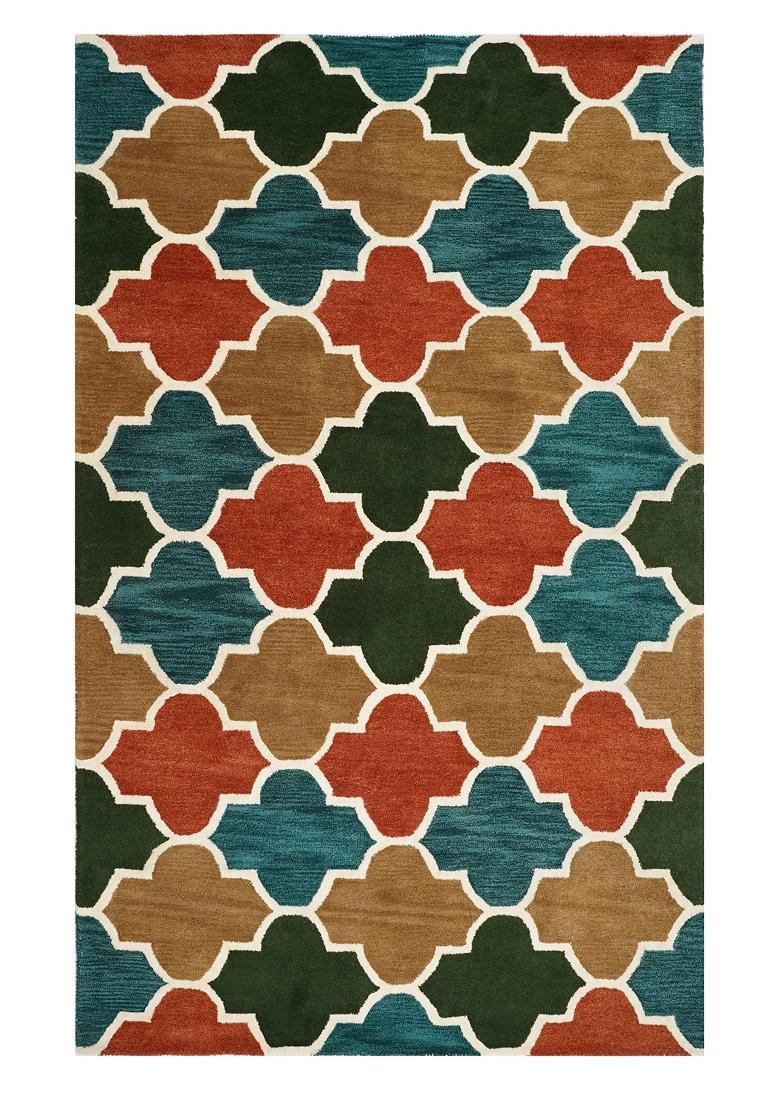 Saffron Rugs Hand Tufted Multicolor Trellis Moroccan Rectangular Wool Area Rug - Indya