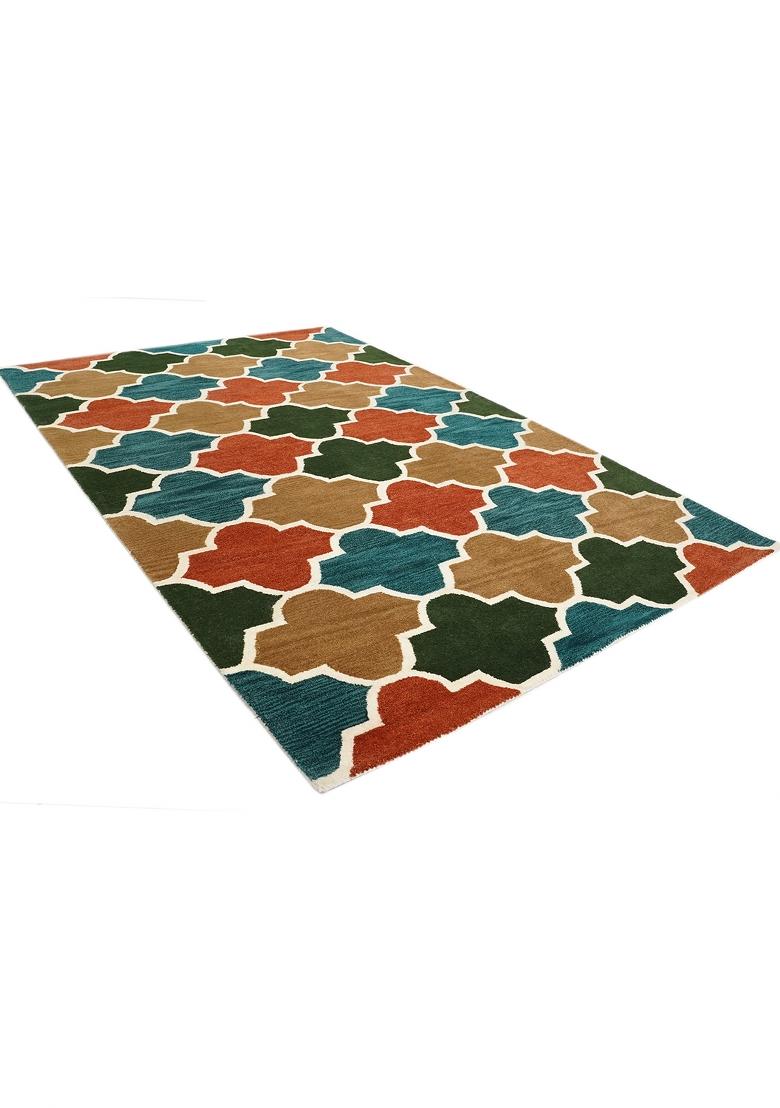 Saffron Rugs Hand Tufted Multicolor Trellis Moroccan Rectangular Wool Area Rug - Indya