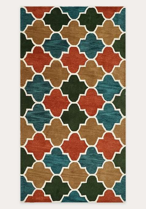 100% Wool Handmade Multicolor Rug | Moroccan Trellis Carpet With Cotton Backing For Living Room