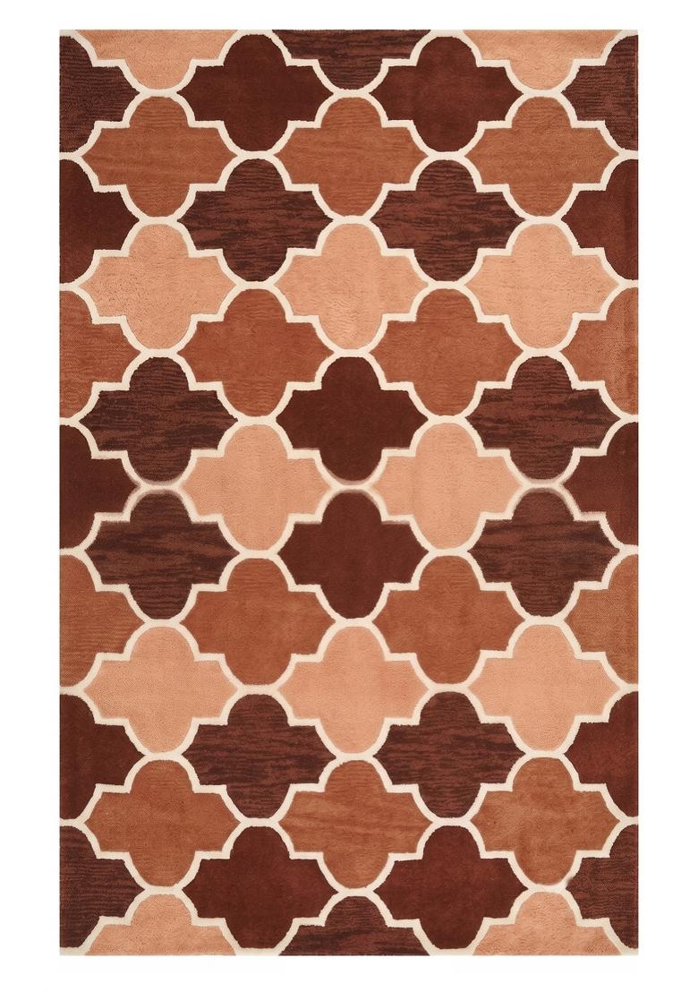 Saffron Rugs Hand Tufted Brown Trellis Moroccan Rectangular Wool Area Rug - Indya