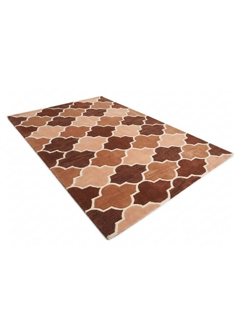 Saffron Rugs Hand Tufted Brown Trellis Moroccan Rectangular Wool Area Rug - Indya