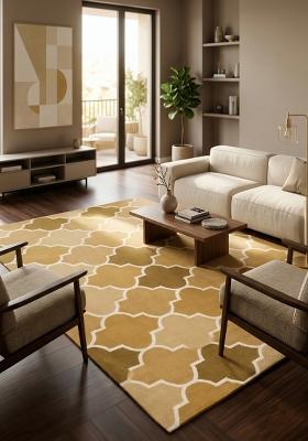 Saffron Rugs Hand Tufted Golden Brown Trellis Moroccan Rectangular Wool Area Rug
