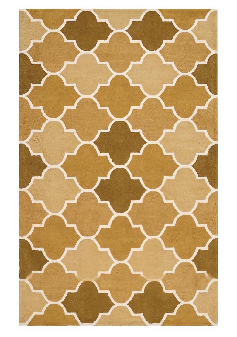 Saffron Rugs Hand Tufted Golden Brown Trellis Moroccan Rectangular Wool Area Rug - Indya