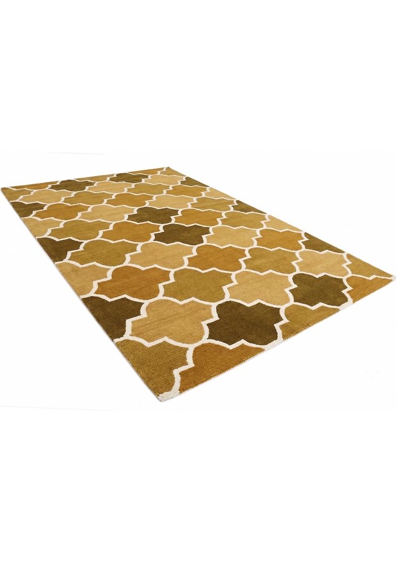 Saffron Rugs Hand Tufted Golden Brown Trellis Moroccan Rectangular Wool Area Rug - Indya