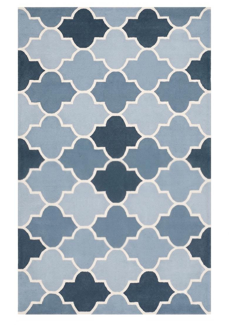 Saffron Rugs Hand Tufted Steel Blue Trellis Moroccan Rectangular Wool Area Rug - Indya