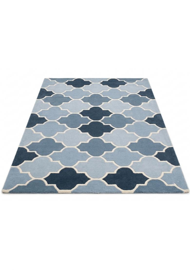 Saffron Rugs Hand Tufted Steel Blue Trellis Moroccan Rectangular Wool Area Rug - Indya