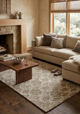 Saffron Rugs Hand Tufted Beige Trellis Moroccan Rectangular Wool Area Rug
