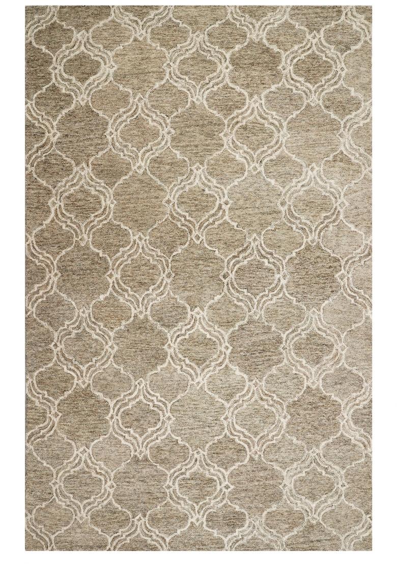 Saffron Rugs Hand Tufted Beige Trellis Moroccan Rectangular Wool Area Rug - Indya