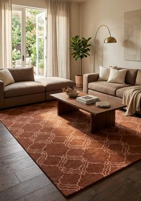 Saffron Rugs Hand Tufted Terracotta Trellis Moroccan Rectangular Wool Area Rug