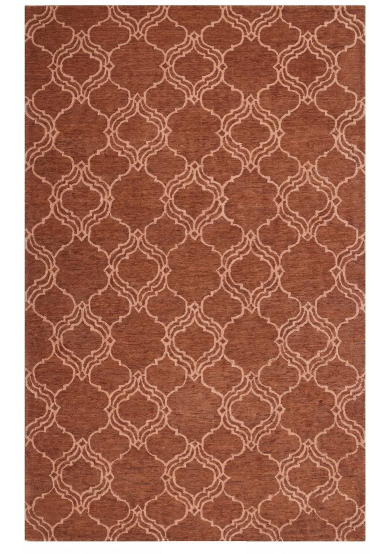 Saffron Rugs Hand Tufted Terracotta Trellis Moroccan Rectangular Wool Area Rug - Indya