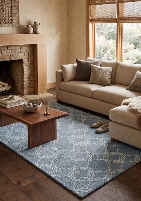 Saffron Rugs Hand Tufted Denim Blue Trellis Moroccan Rectangular Wool Area Rug