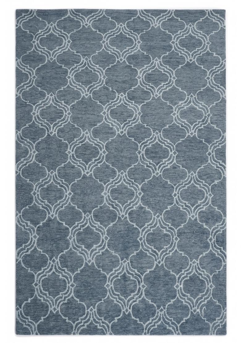 Saffron Rugs Hand Tufted Denim Blue Trellis Moroccan Rectangular Wool Area Rug - Indya