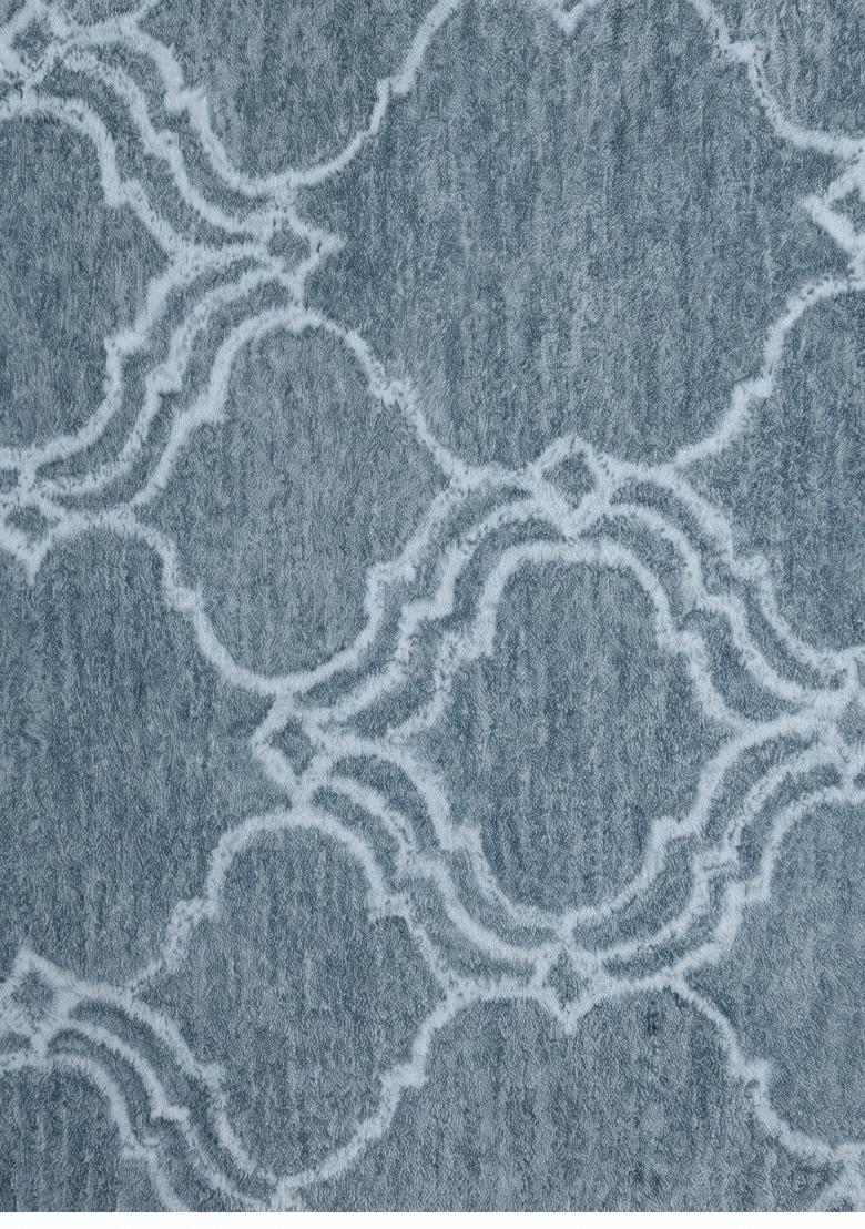 Saffron Rugs Hand Tufted Denim Blue Trellis Moroccan Rectangular Wool Area Rug - Indya