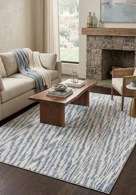 Saffron Rugs Hand Tufted Blue and Ivory Moire Contemporary Rectangular Wool Area Rug