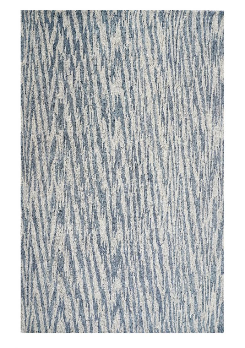 Saffron Rugs Hand Tufted Blue and Ivory Moire Contemporary Rectangular Wool Area Rug - Indya