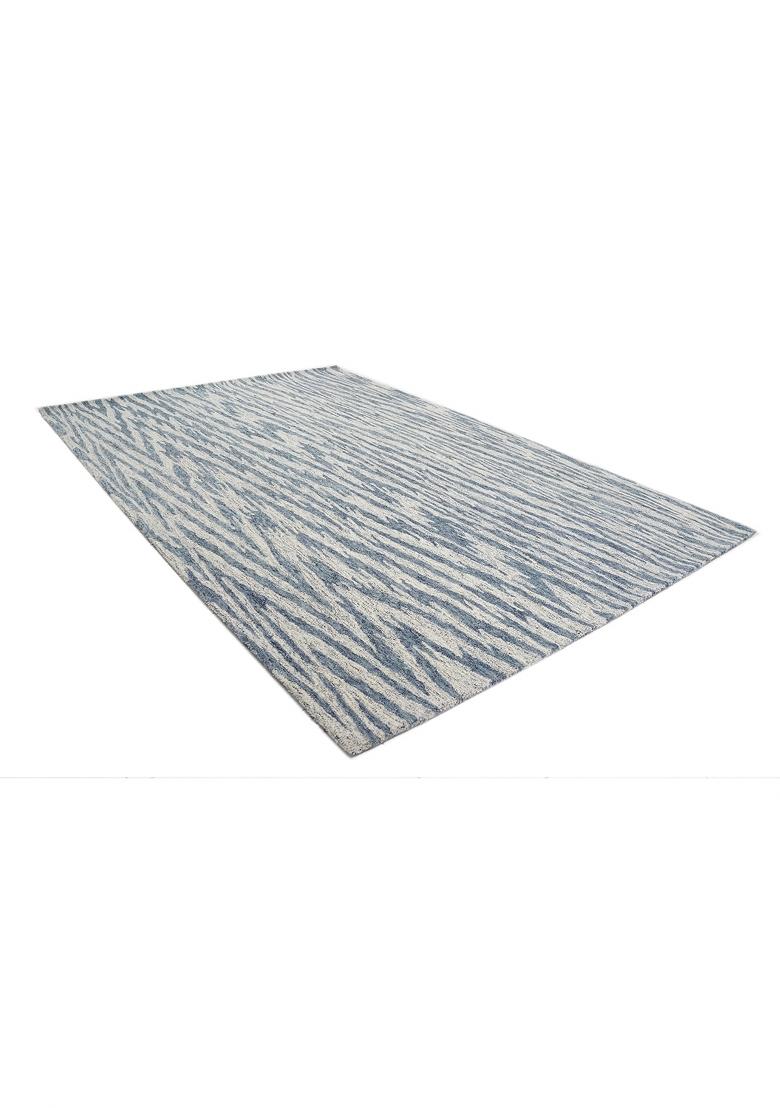 Saffron Rugs Hand Tufted Blue and Ivory Moire Contemporary Rectangular Wool Area Rug - Indya
