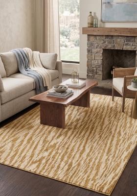 Saffron Rugs Hand Tufted Golden Beige Moire Contemporary Rectangular Wool Area Rug