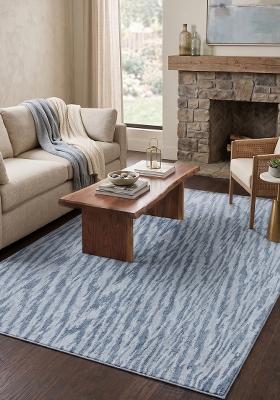 Saffron Rugs Hand Tufted Steel Blue Moire Contemporary Rectangular Wool Area Rug