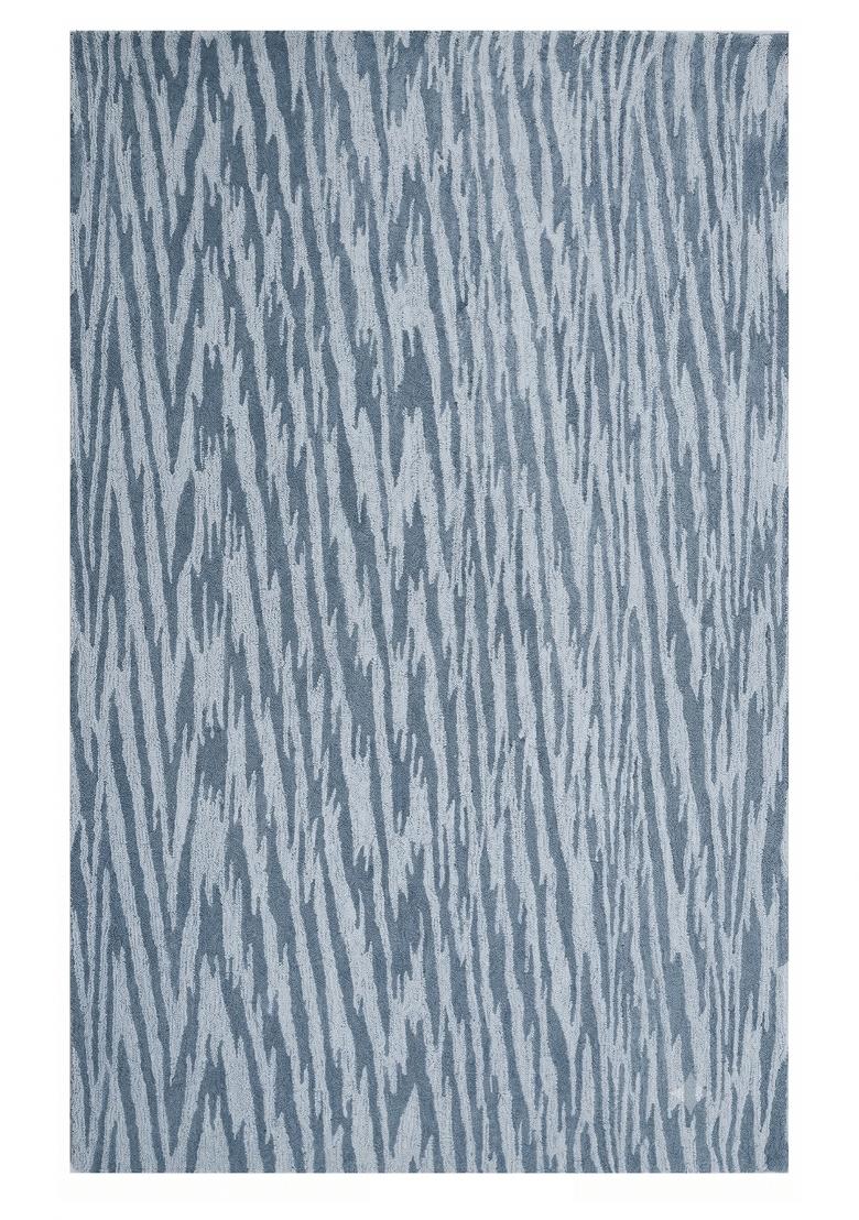 Saffron Rugs Hand Tufted Steel Blue Moire Contemporary Rectangular Wool Area Rug - Indya