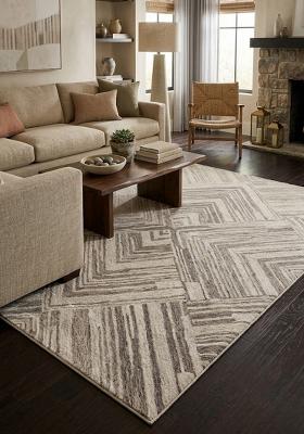 Saffron Rugs Hand Tufted Grey Beige Geometric Contemporary Rectangular Wool Area Rug