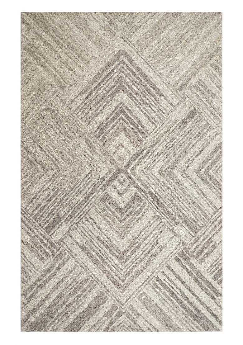 Saffron Rugs Hand Tufted Grey Beige Geometric Contemporary Rectangular Wool Area Rug - Indya