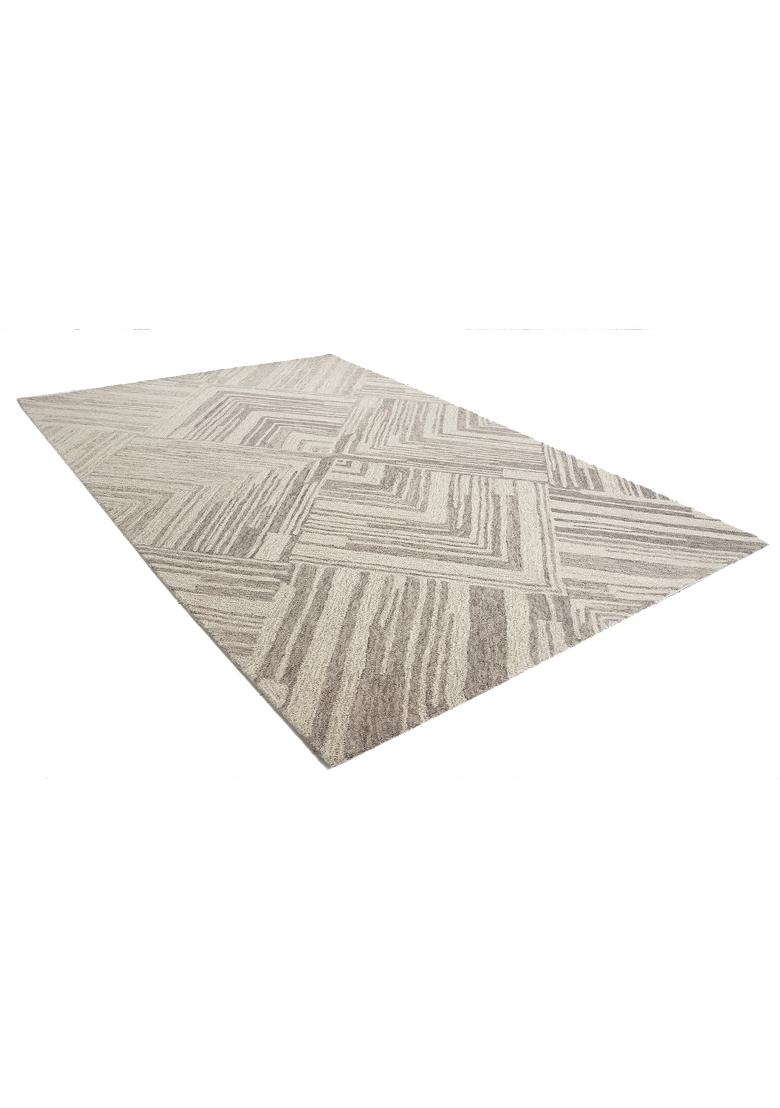Saffron Rugs Hand Tufted Grey Beige Geometric Contemporary Rectangular Wool Area Rug - Indya
