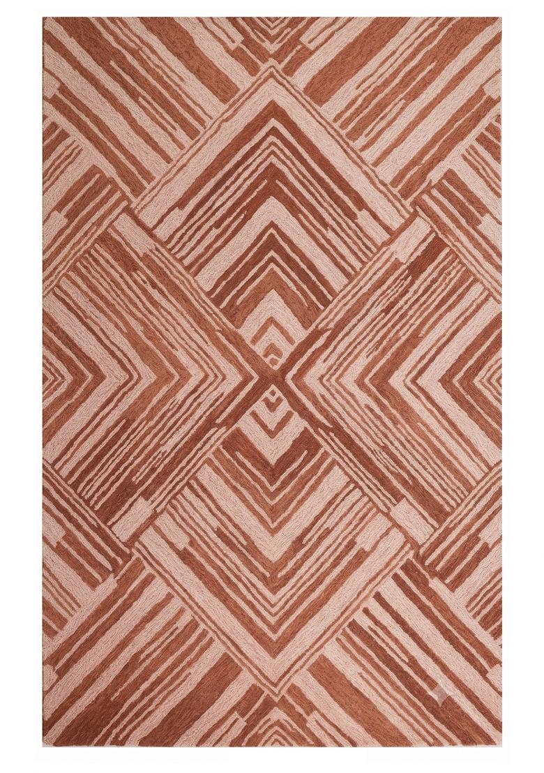 Saffron Rugs Hand Tufted Terracotta Geometric Contemporary Rectangular Wool Area Rug - Indya