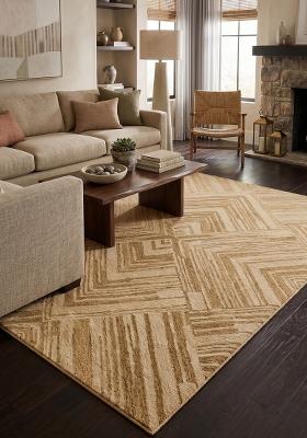 Saffron Rugs Hand Tufted Gold Geometric Contemporary Rectangular Wool Area Rug