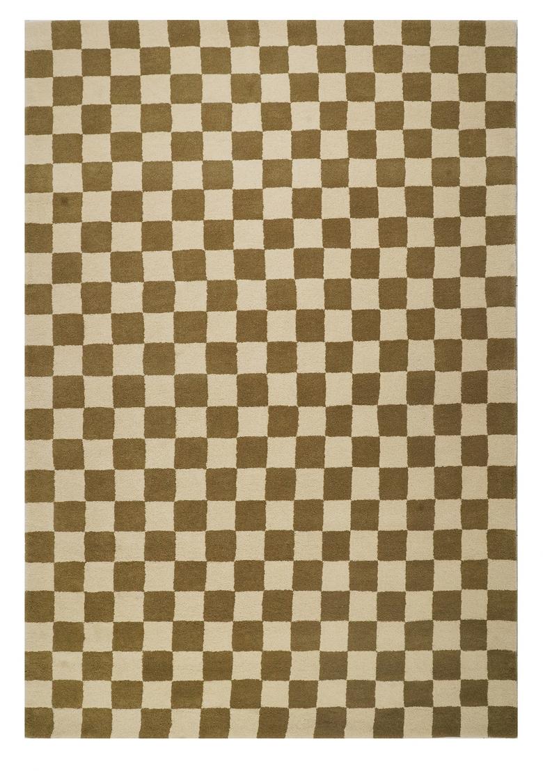 Saffron Rugs Hand Tufted Olive and Cream Checkered Contemporary Rectangular Wool Area Rug - Indya