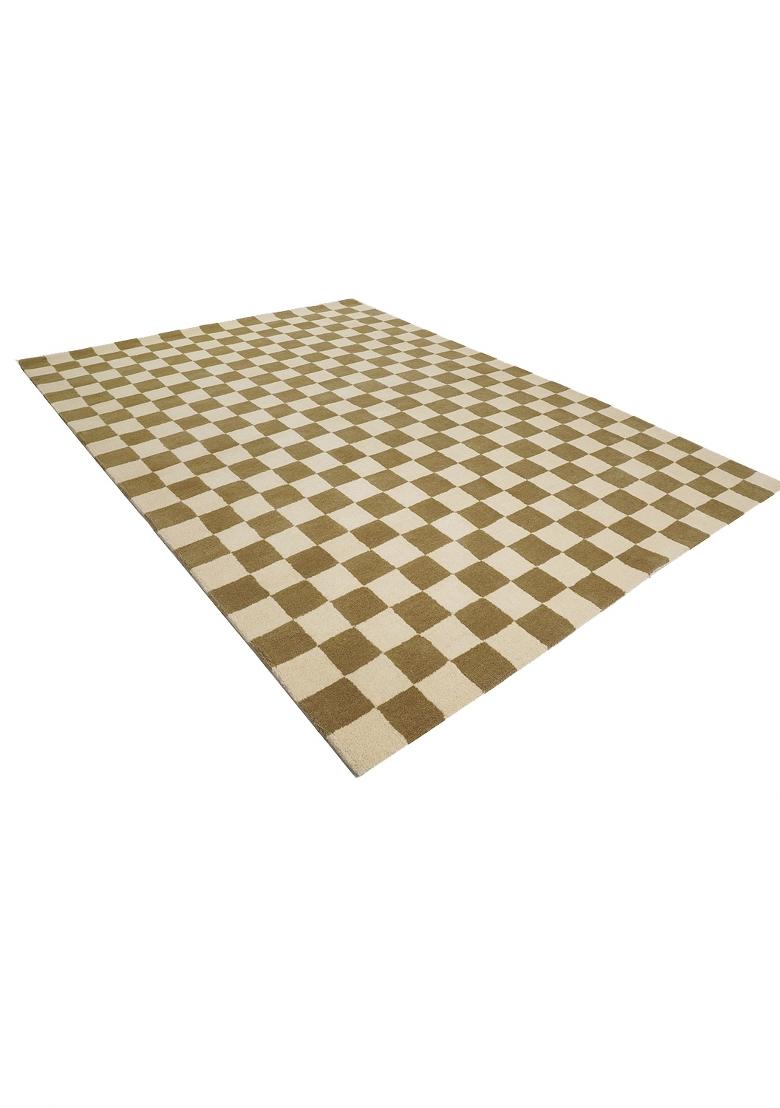 Saffron Rugs Hand Tufted Olive and Cream Checkered Contemporary Rectangular Wool Area Rug - Indya