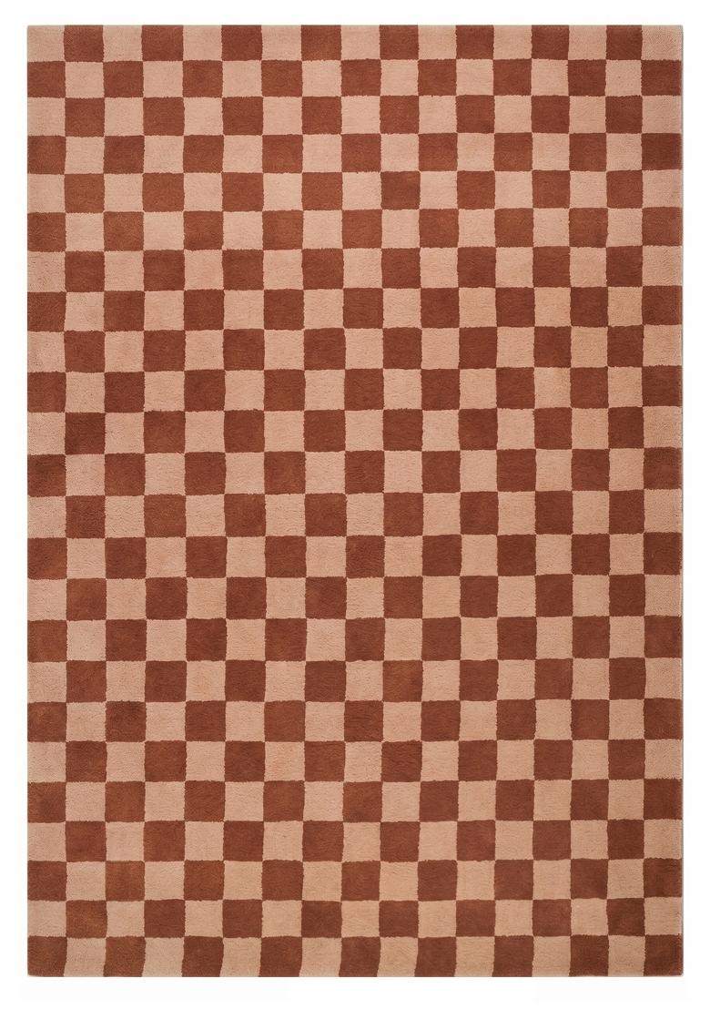 Saffron Rugs Hand Tufted Terracotta Checkered Contemporary Rectangular Wool Area Rug - Indya