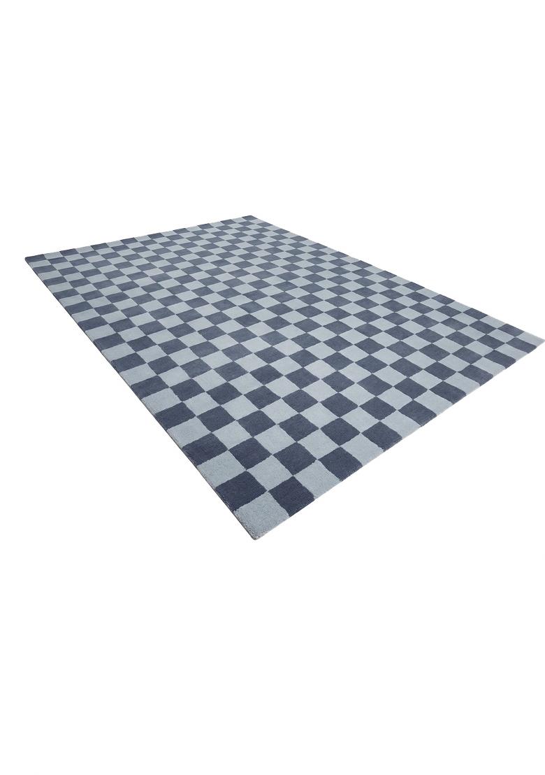 Saffron Rugs Hand Tufted Steel Blue Checkered Contemporary Rectangular Wool Area Rug - Indya
