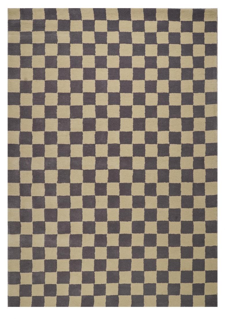 Saffron Rugs Hand Tufted Beige and Grey Checkered Contemporary Rectangular Wool Area Rug - Indya