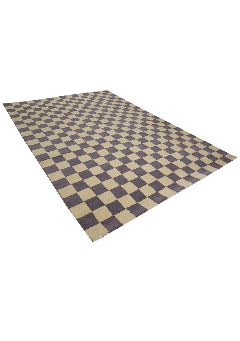 Saffron Rugs Hand Tufted Beige and Grey Checkered Contemporary Rectangular Wool Area Rug - Indya