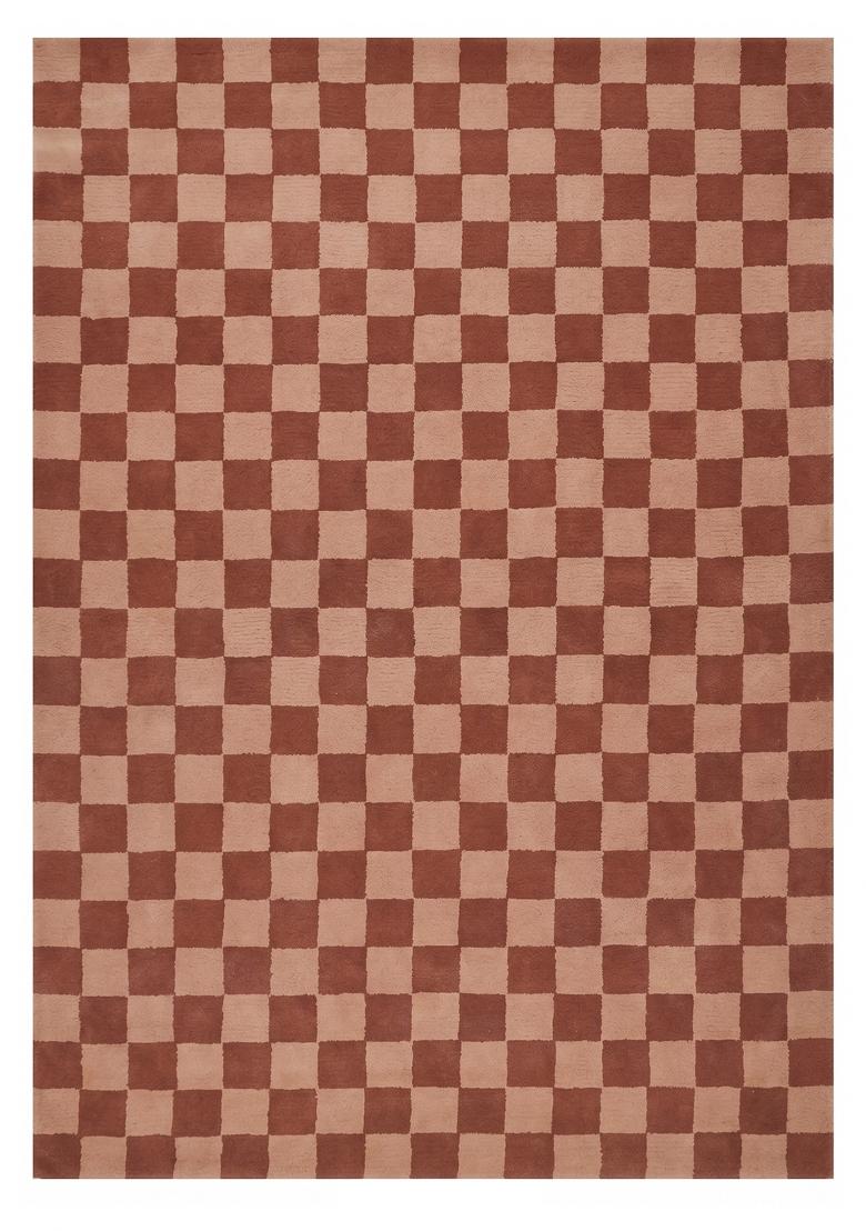 Saffron Rugs Hand Tufted Terracotta Checkered Contemporary Rectangular Wool Area Rug - Indya