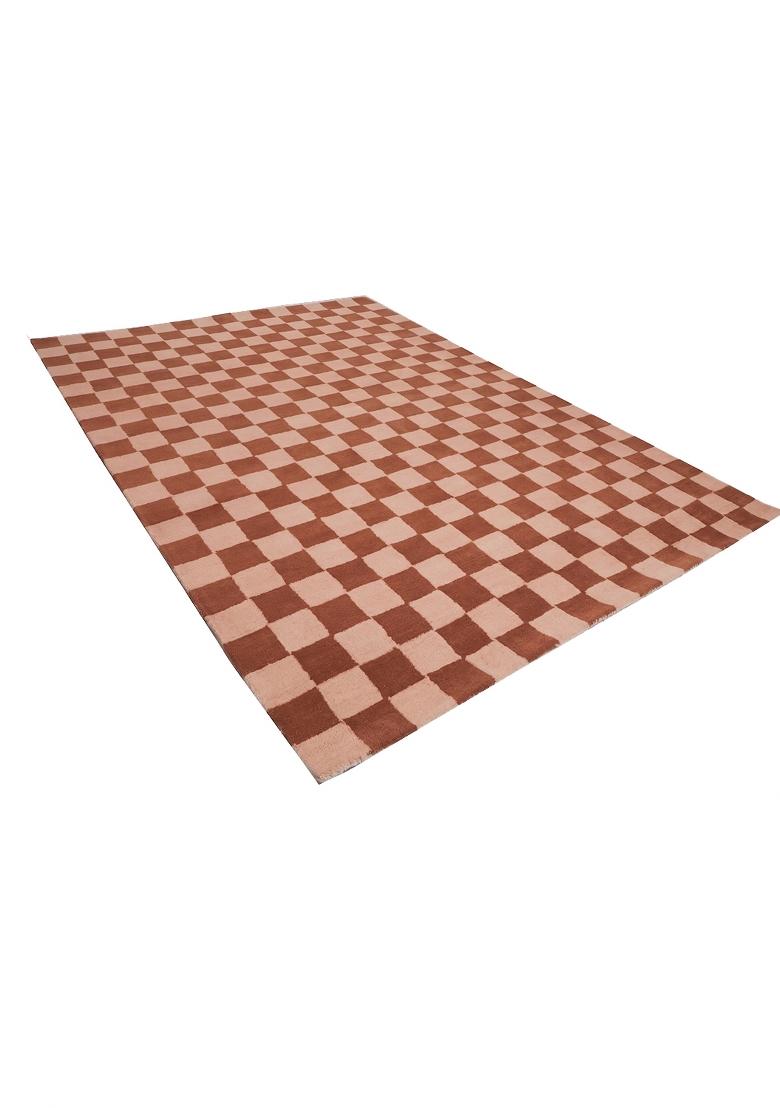 Saffron Rugs Hand Tufted Terracotta Checkered Contemporary Rectangular Wool Area Rug - Indya