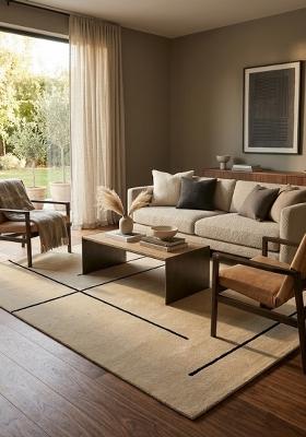 Saffron Rugs Hand Tufted Beige Geometric Modern Rectangular Wool Area Rug