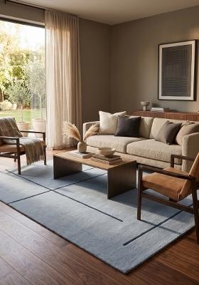 Saffron Rugs Hand Tufted Light Blue Geometric Modern Rectangular Wool Area Rug