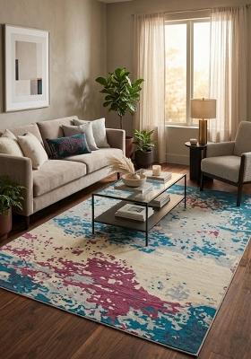 Saffron Rugs Hand Tufted Teal Blue Multicolor Tie-Dye Contemporary Rectangular Wool Area Rug