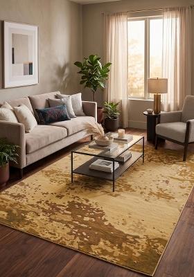 Saffron Rugs Hand Tufted Golden Tan Tie-Dye Contemporary Rectangular Wool Area Rug