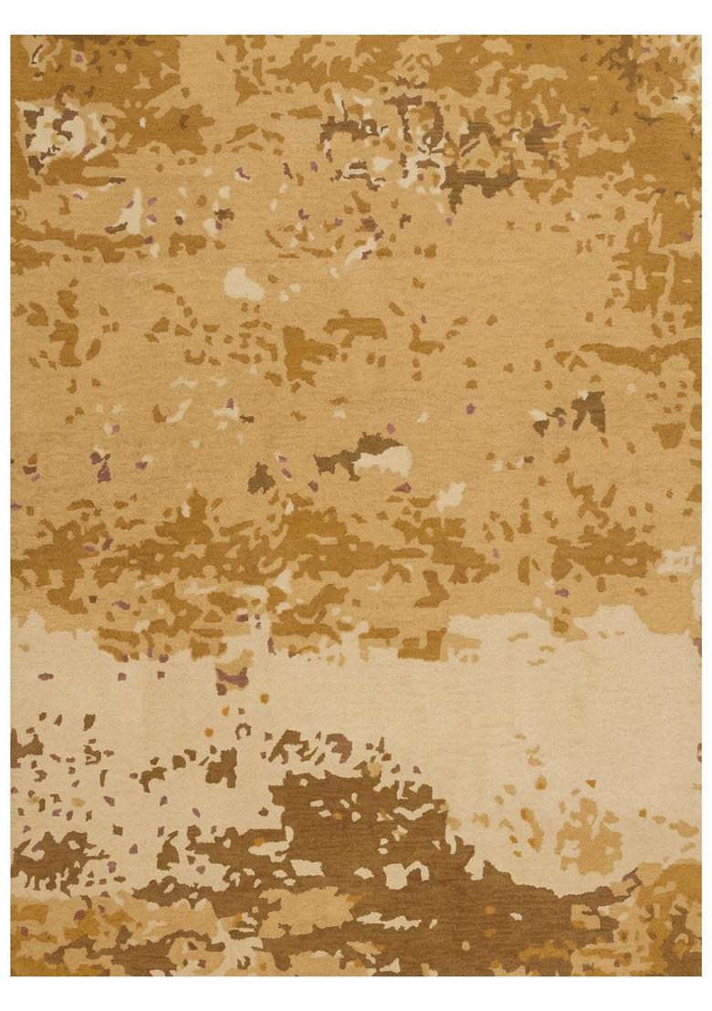Saffron Rugs Hand Tufted Golden Tan Tie-Dye Contemporary Rectangular Wool Area Rug - Indya