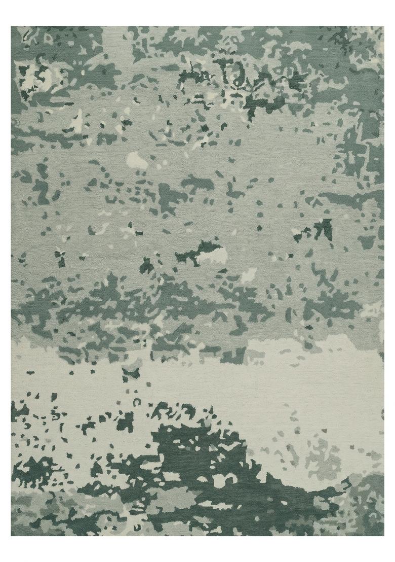 Saffron Rugs Hand Tufted Sage Green Grey Tie-Dye Contemporary Rectangular Wool Area Rug - Indya