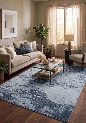 Saffron Rugs Hand Tufted Steel Blue Tie-Dye Contemporary Rectangular Wool Area Rug