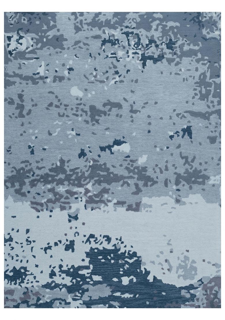 Saffron Rugs Hand Tufted Steel Blue Tie-Dye Contemporary Rectangular Wool Area Rug - Indya