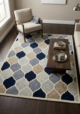 Saffron Rugs Hand Tufted Blue Grey Beige Trellis Moroccan Rectangular Wool Area Rug
