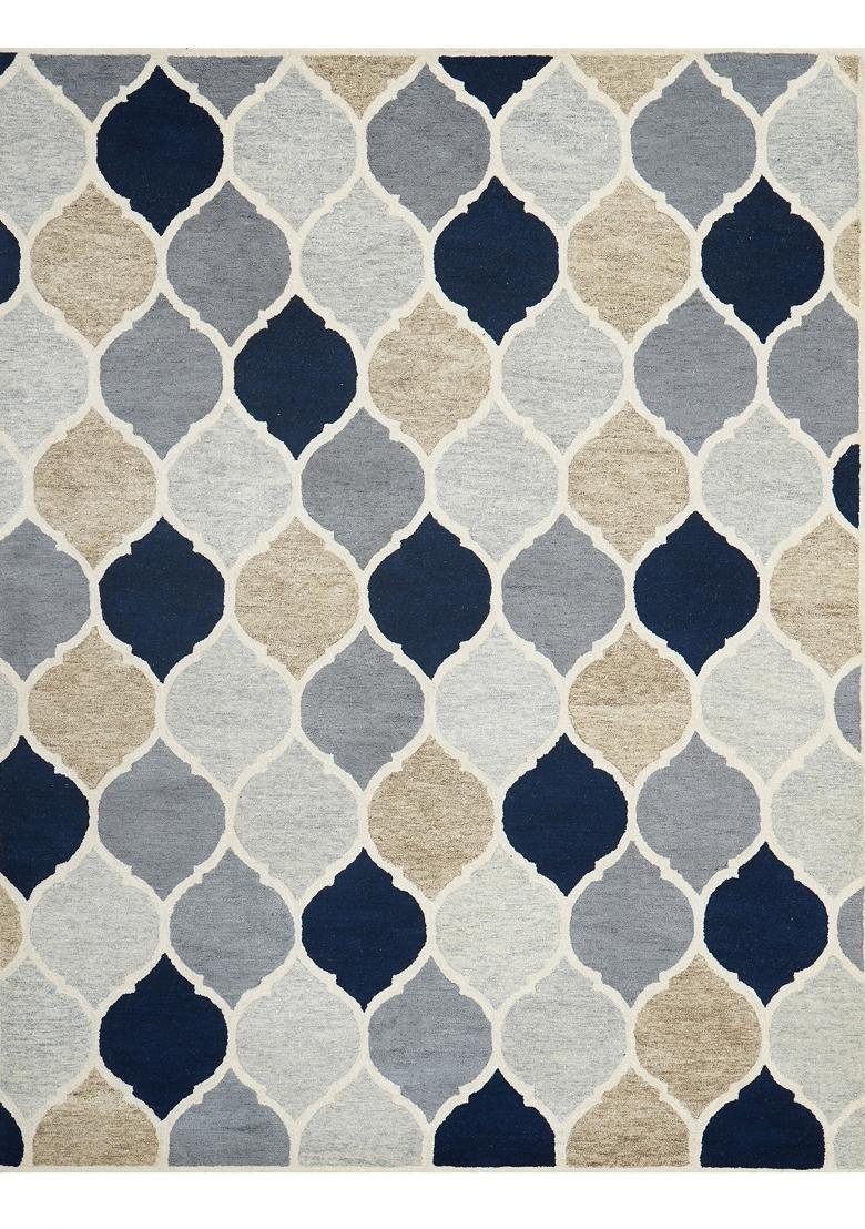Saffron Rugs Hand Tufted Blue Grey Beige Trellis Moroccan Rectangular Wool Area Rug - Indya