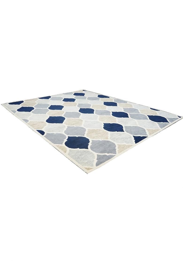 Saffron Rugs Hand Tufted Blue Grey Beige Trellis Moroccan Rectangular Wool Area Rug - Indya