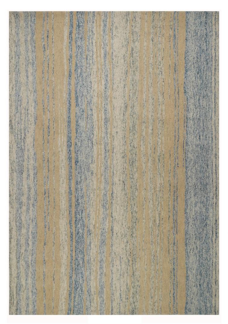 Saffron Rugs Hand Tufted Beige and Blue Striped Contemporary Rectangular Wool Area Rug - Indya