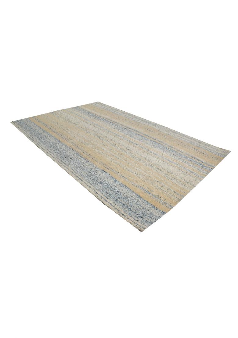 Saffron Rugs Hand Tufted Beige and Blue Striped Contemporary Rectangular Wool Area Rug - Indya
